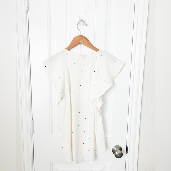 Vince Camuto White Black Polka Dot Flutter Blouse Size XS - Picture 2 of 2